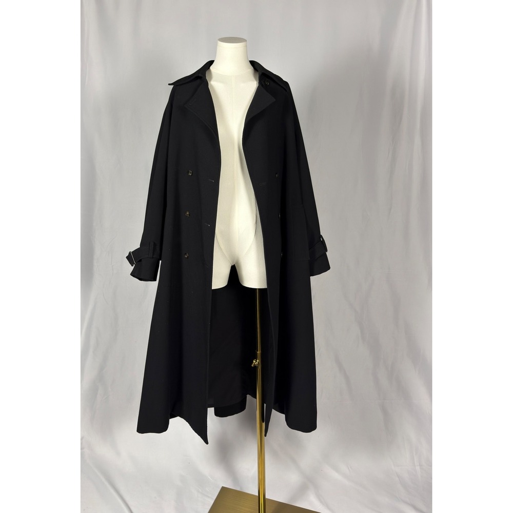 Oak + Fort Oversized Trench Coat Black Double Breasted Long Jacket OW-8188-W S